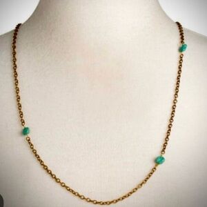 NWT JOHNNY WAS Emilie Shapiro turquoise by the yard Gold Chain rustic necklace